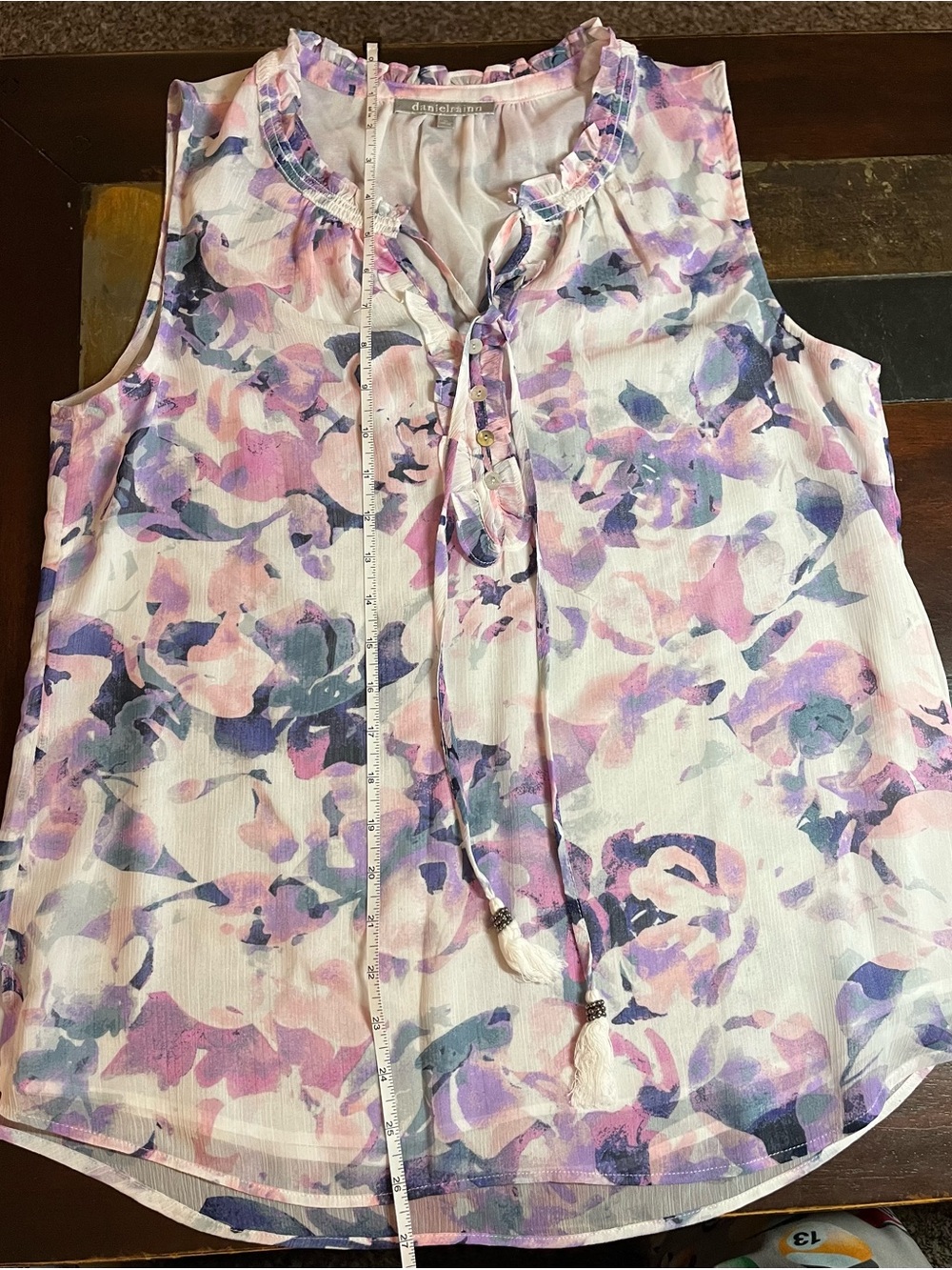 Daniel Rainn Pink & Purple Floral Tie-Neck Sleeveless Blouse